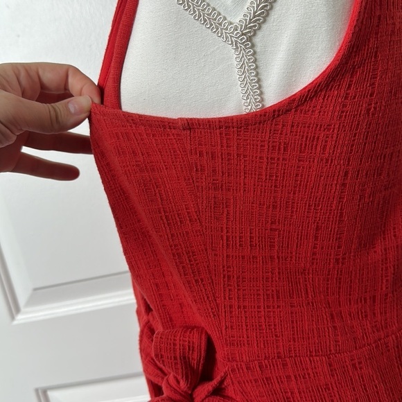 Madewell Texture & Thread Crosshatch Side-Tie Red Dress Size M Faux Wrap V Neck - Picture 7 of 9